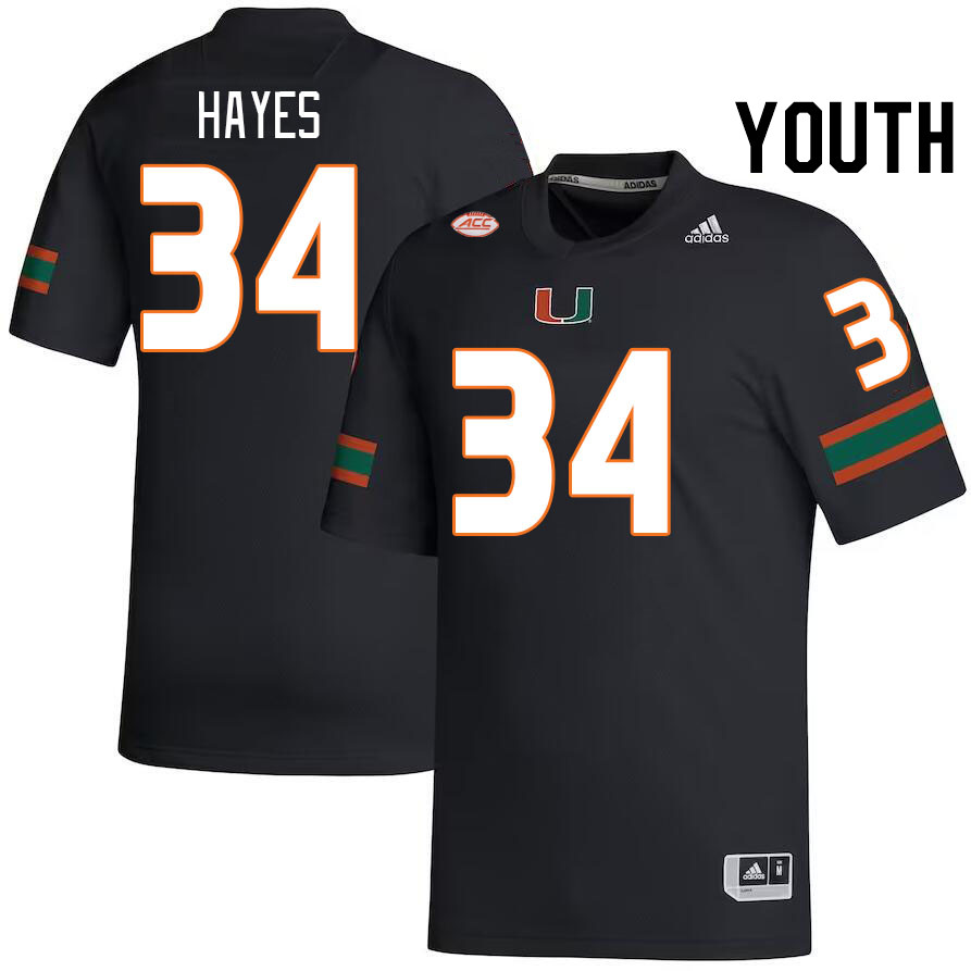 Youth #34 Adarius Hayes Miami Hurricanes College Football Jerseys Stitched-Black